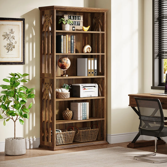 75" Tall Wooden Bookshelf with Display Shelves