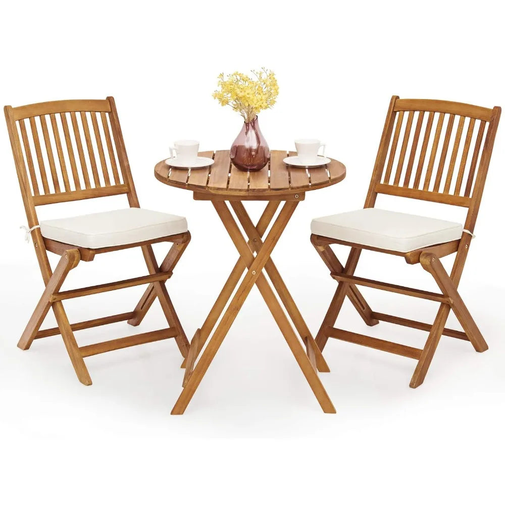 3 Piece Patio Bistro Set with 2 Cushioned Chairs
