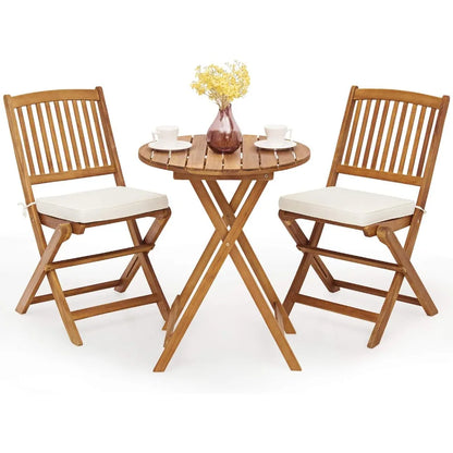 3 Piece Patio Bistro Set with 2 Cushioned Chairs