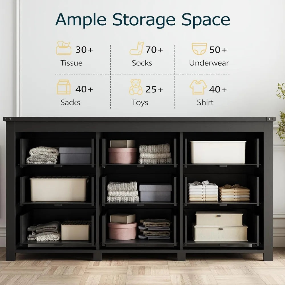 Wooden Dresser for Bedroom with 9 Drawers & Metal Handles