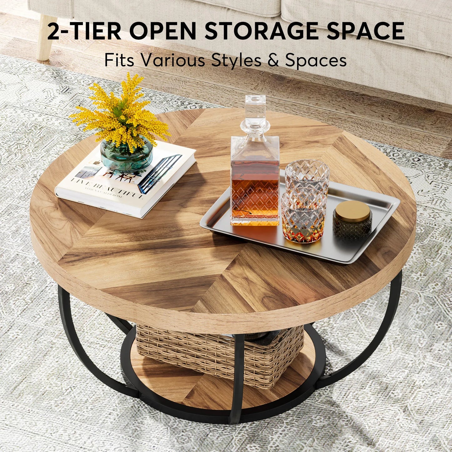 Farmhouse Industrial Round Coffee Table