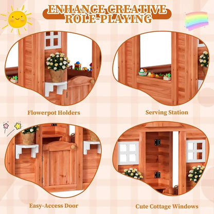 Children's Outdoor Wooden Playhouse with 2 Windows