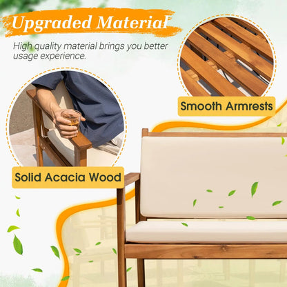 4 Piece Wood Patio Set with Loveseat & Coffee Table