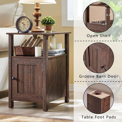 Farmhouse Nightstand Set of 2 with Charging Station