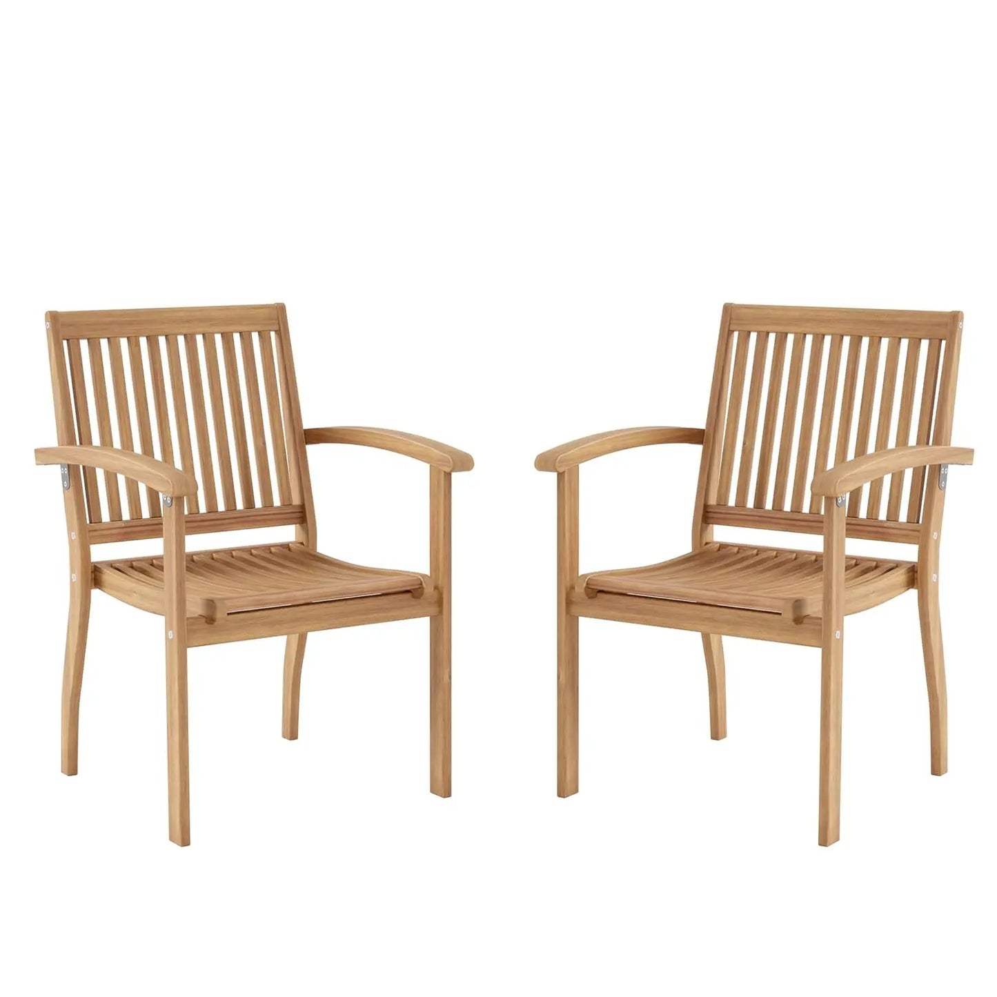 Set of 2 Outdoor Wooden Dining Chairs with Armrests