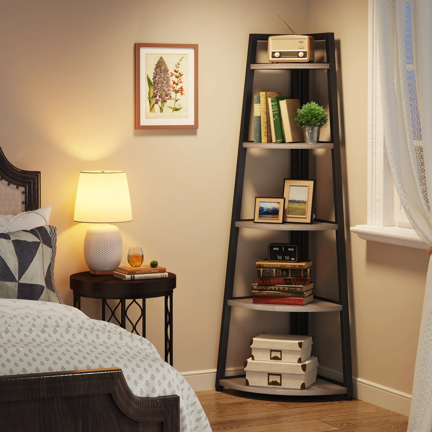 Wooden Corner Bookshelf & Display Shelves