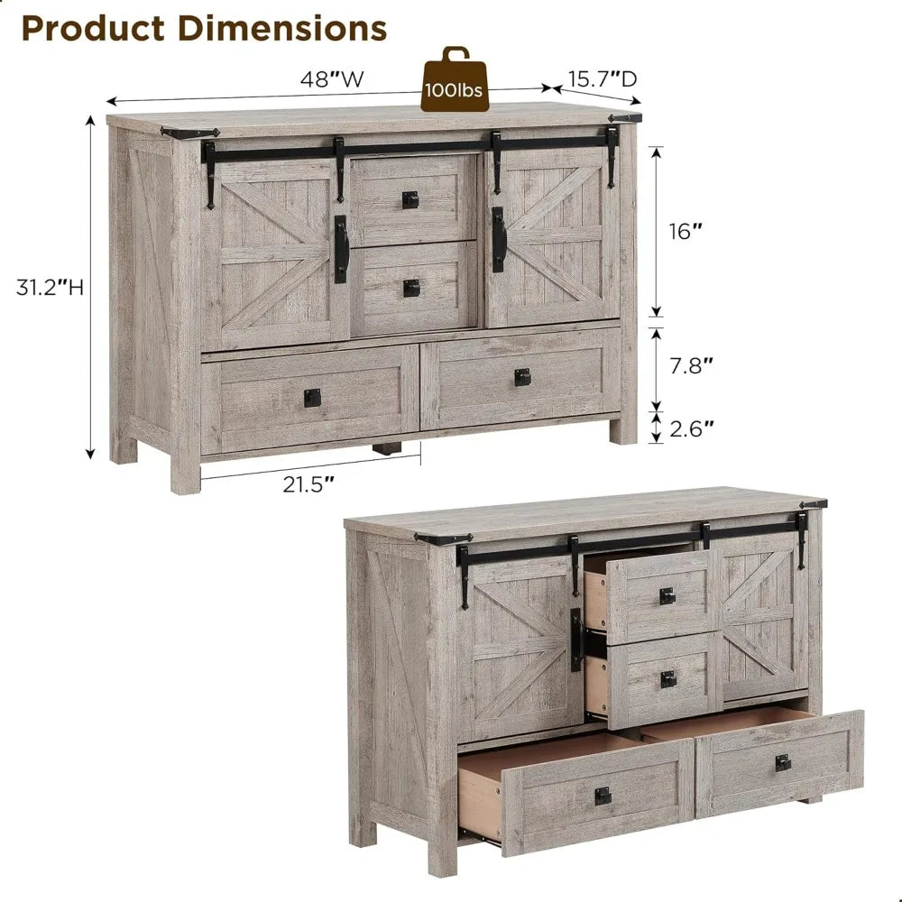 Farmhouse Buffet Cabinet with 2 Sliding Barn Doors