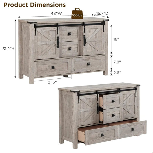 Farmhouse Buffet Cabinet with 2 Sliding Barn Doors