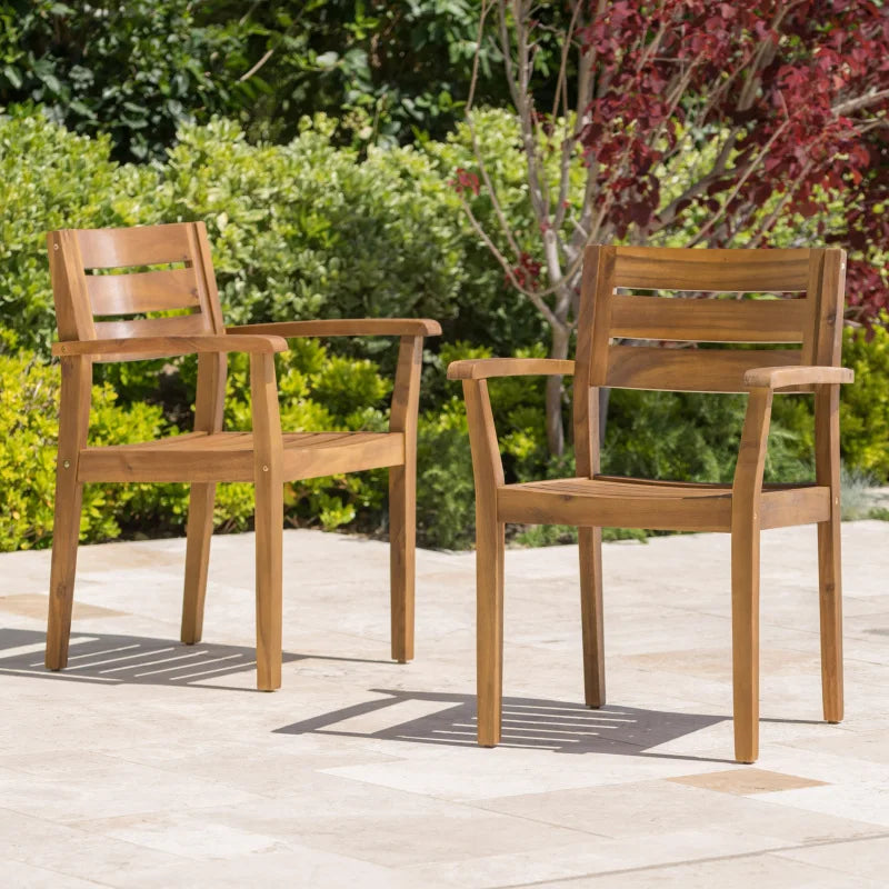 Set of 2 Acacia Wood Outdoor Patio Armchairs