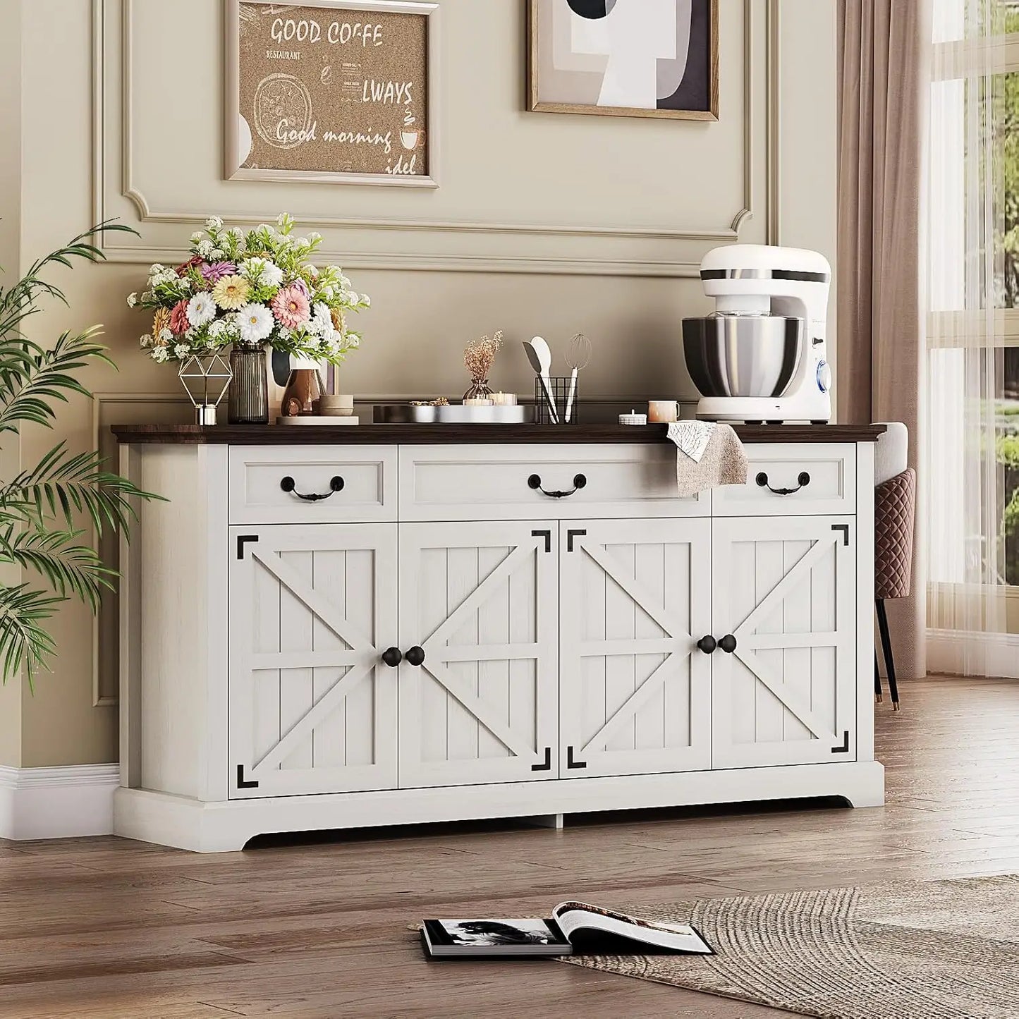 Farmhouse Sideboard Buffet Cabinet with Barn Doors