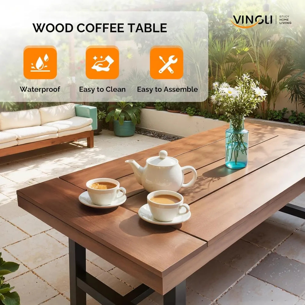 Outdoor Wooden Coffee Table with Metal Frame