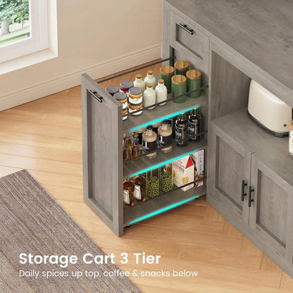 Kitchen Pantry Cabinet with Charging Station & LED Light