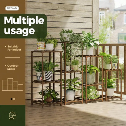 Stands Indoor Outdoor 4 Sets Plant Shelves Wooden Plant Holder For Multiple Plants Flower Stands Window