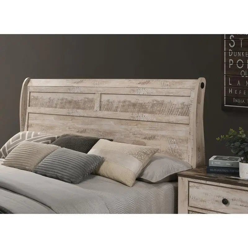 Contemporary Bedroom Set with Sleigh Bed, Dresser, Mirror & 2 Nightstands