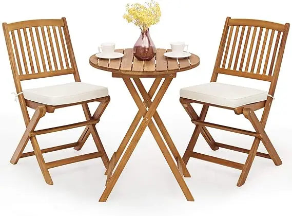 3 Piece Patio Bistro Set with 2 Cushioned Chairs