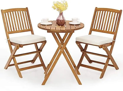 3 Piece Patio Bistro Set with 2 Cushioned Chairs