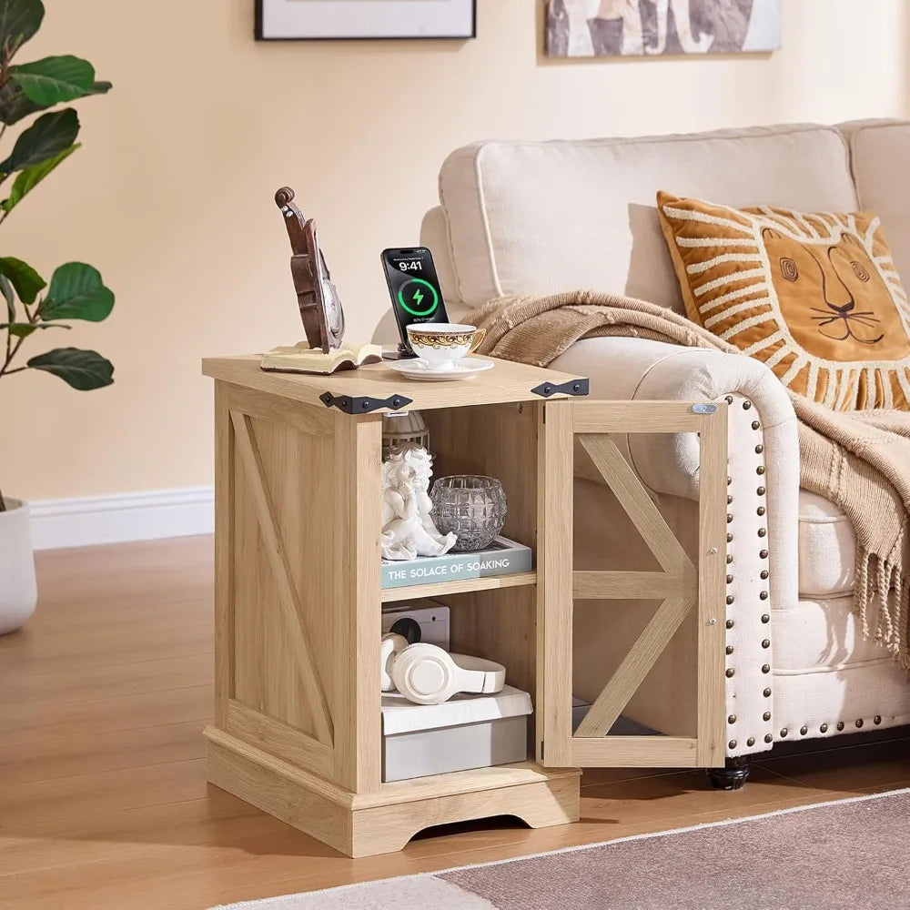 Set 2 Farmhouse Night Stands with Charging Station