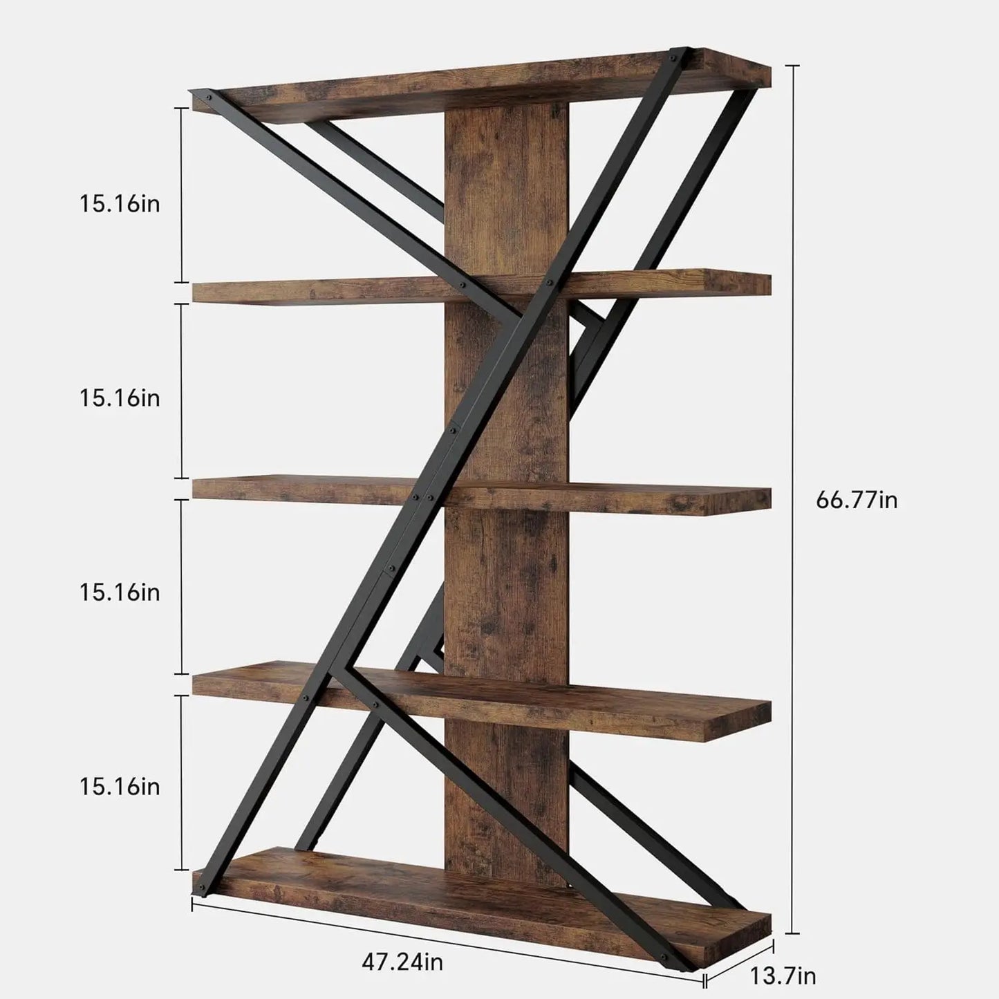 5-Tier Industrial Rustic Bookcase Display