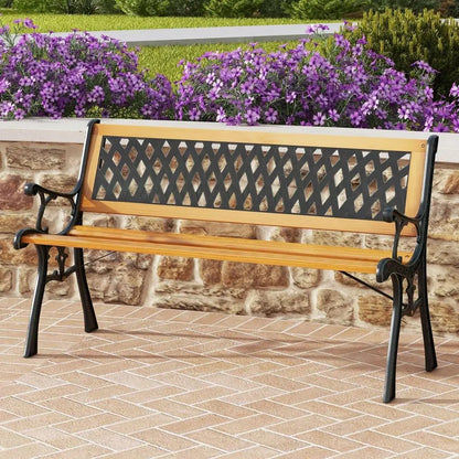 Outdoor Garden Bench with Cast Iron & Hardwood