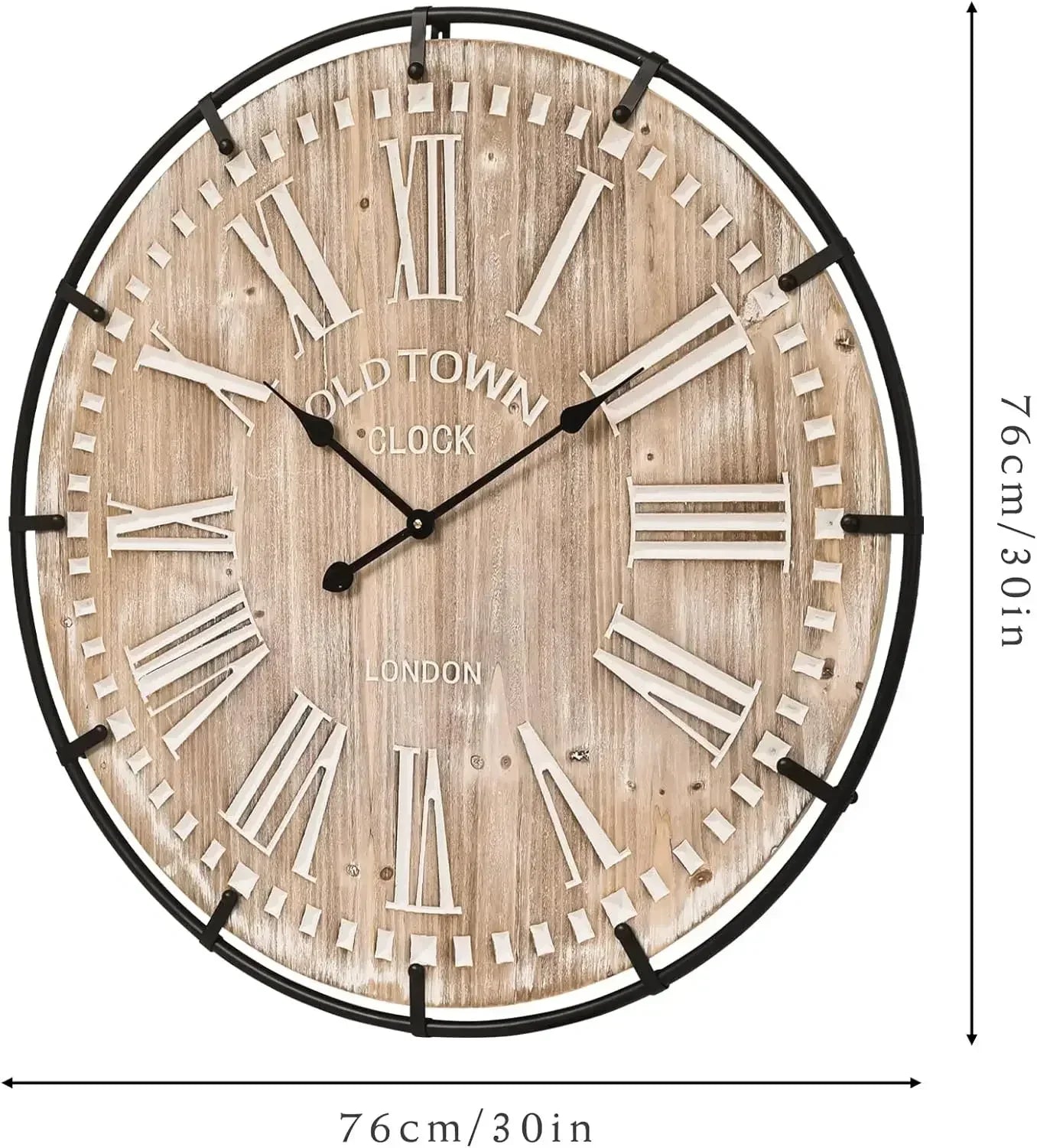 30" Farmhouse Wood & Metal Wall Clock