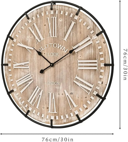 30" Farmhouse Wood & Metal Wall Clock