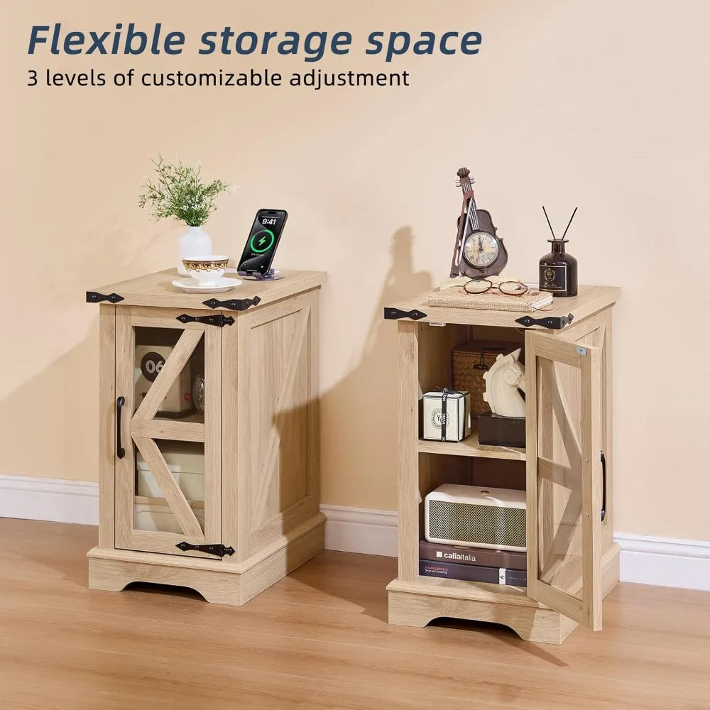 Set 2 Farmhouse Night Stands with Charging Station