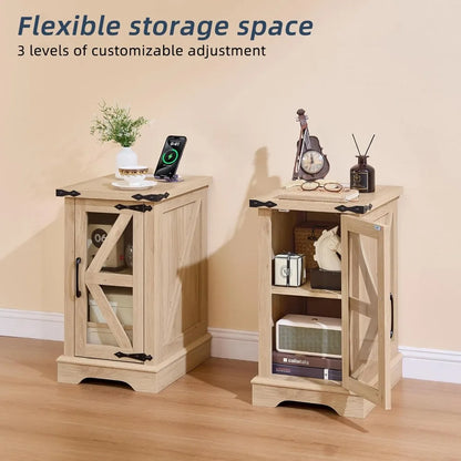 Set 2 Farmhouse Night Stands with Charging Station