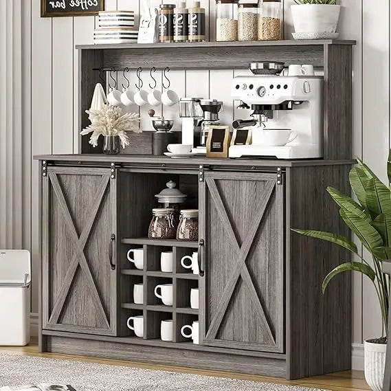 Farmhouse Style Coffee Bar Cabinet with Hutch