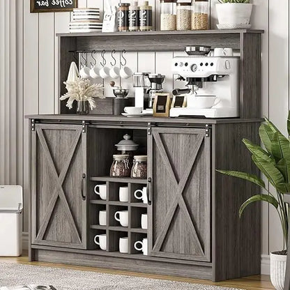 Farmhouse Style Coffee Bar Cabinet with Hutch