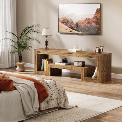 Farmhouse TV Stand with Open Storage Shelves