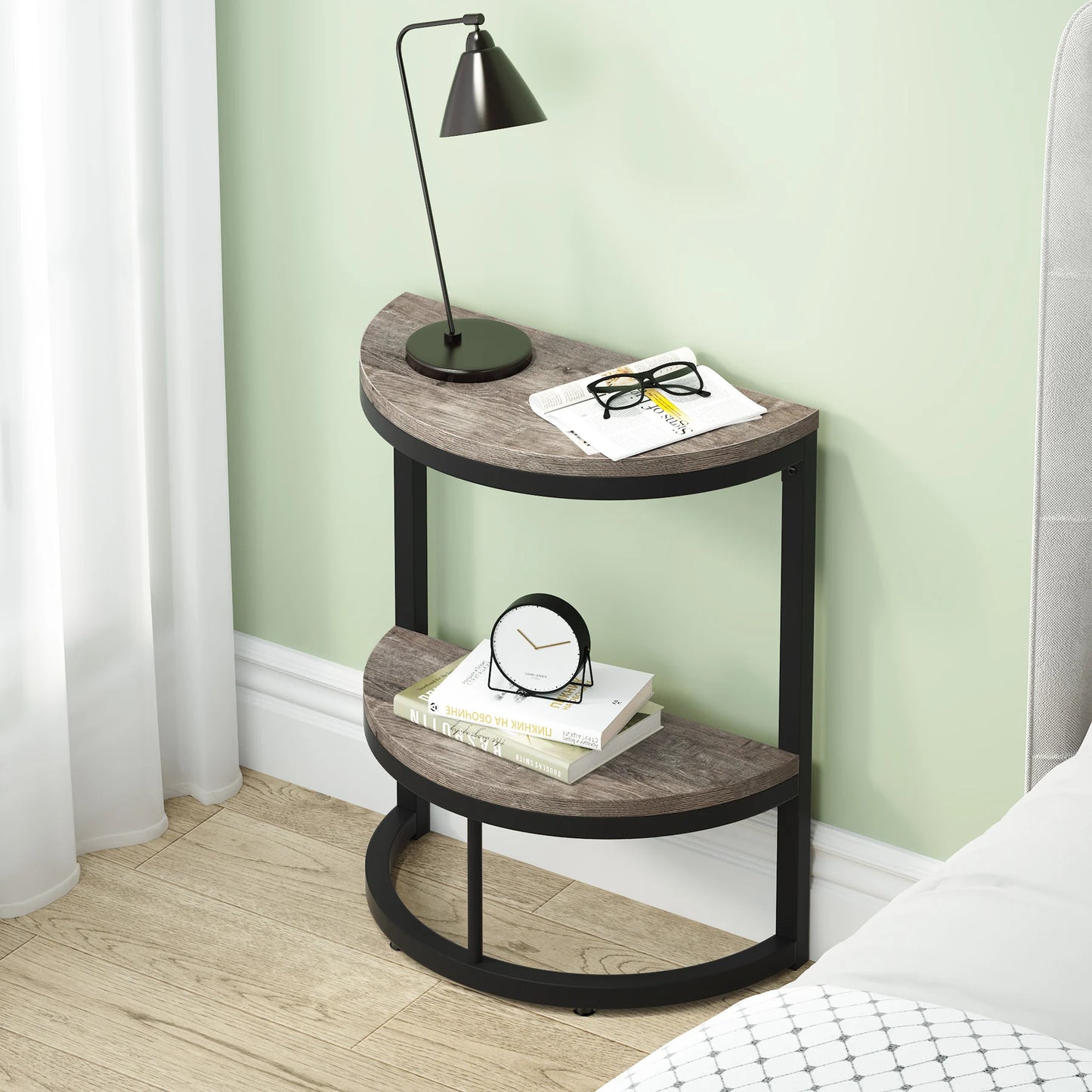 Farmhouse Industrial Semi Circle End Table