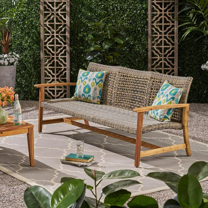 Wood & Wicker Sofa for Patio & Backyard