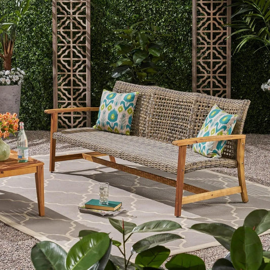 Wood & Wicker Sofa for Patio & Backyard