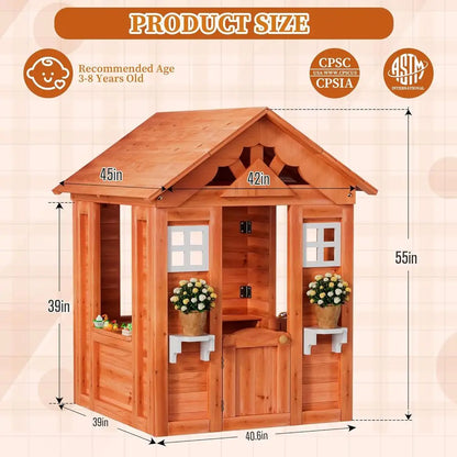 Children's Outdoor Wooden Playhouse with 2 Windows