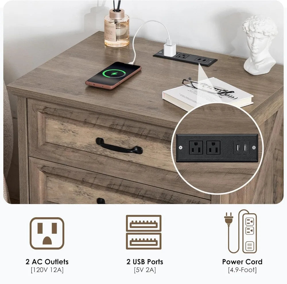 Farmhouse Nightstand with Charging Station