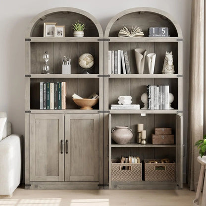 71.5" Tall, Arched Farmhouse Bookshelf & Cabinet with Doors