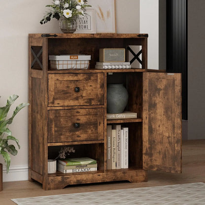 Farmhouse Kitchen Cabinet with 2 Drawers & Shelves