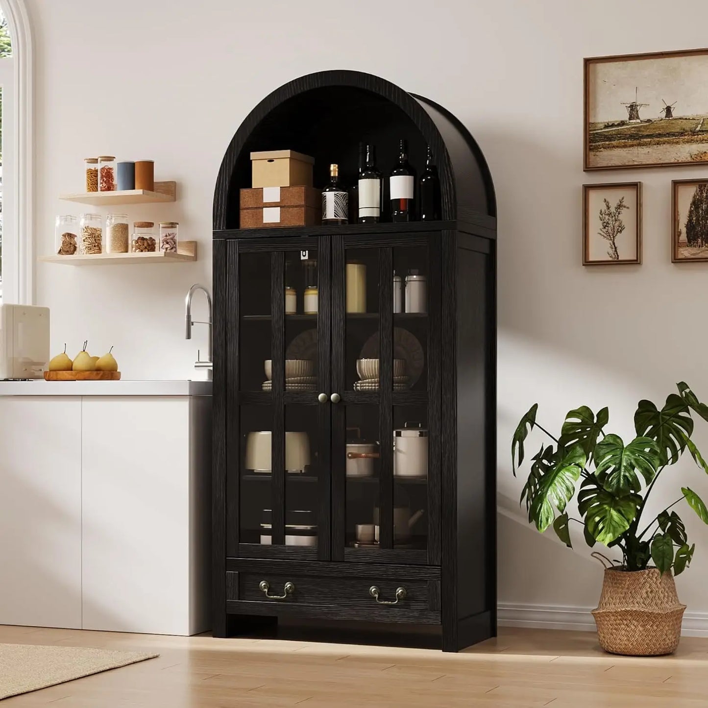 71" Tall, Arched Kitchen Pantry