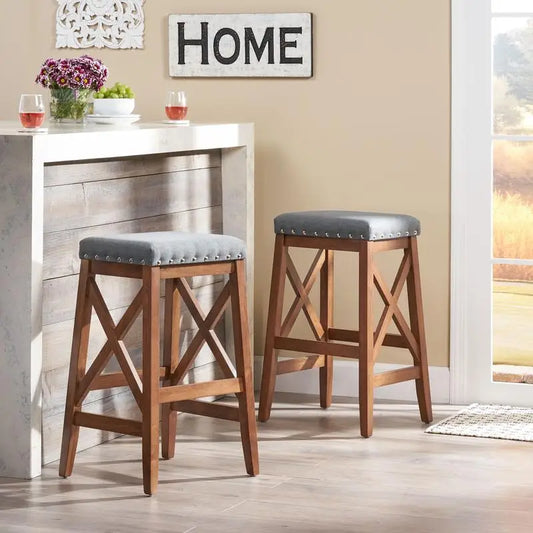 Set of 2 Saddle Bar Stools for Kitchen Island or Bar Counter