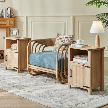 Set of 2 Farmhouse Night Stands or End Tables with Charging Station