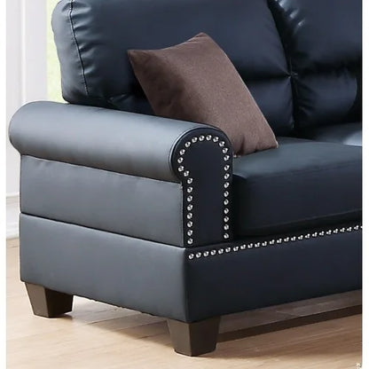 2 Piece Black Leather Sofa Set