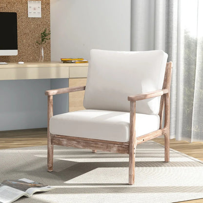 Set of 2, Wood Frame Accent Chairs with Cushions