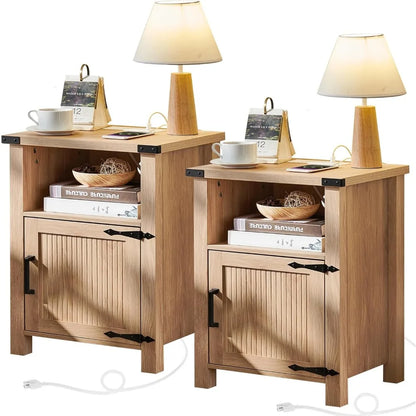 Set of 2 Farmhouse Night Stands or End Tables with Charging Station