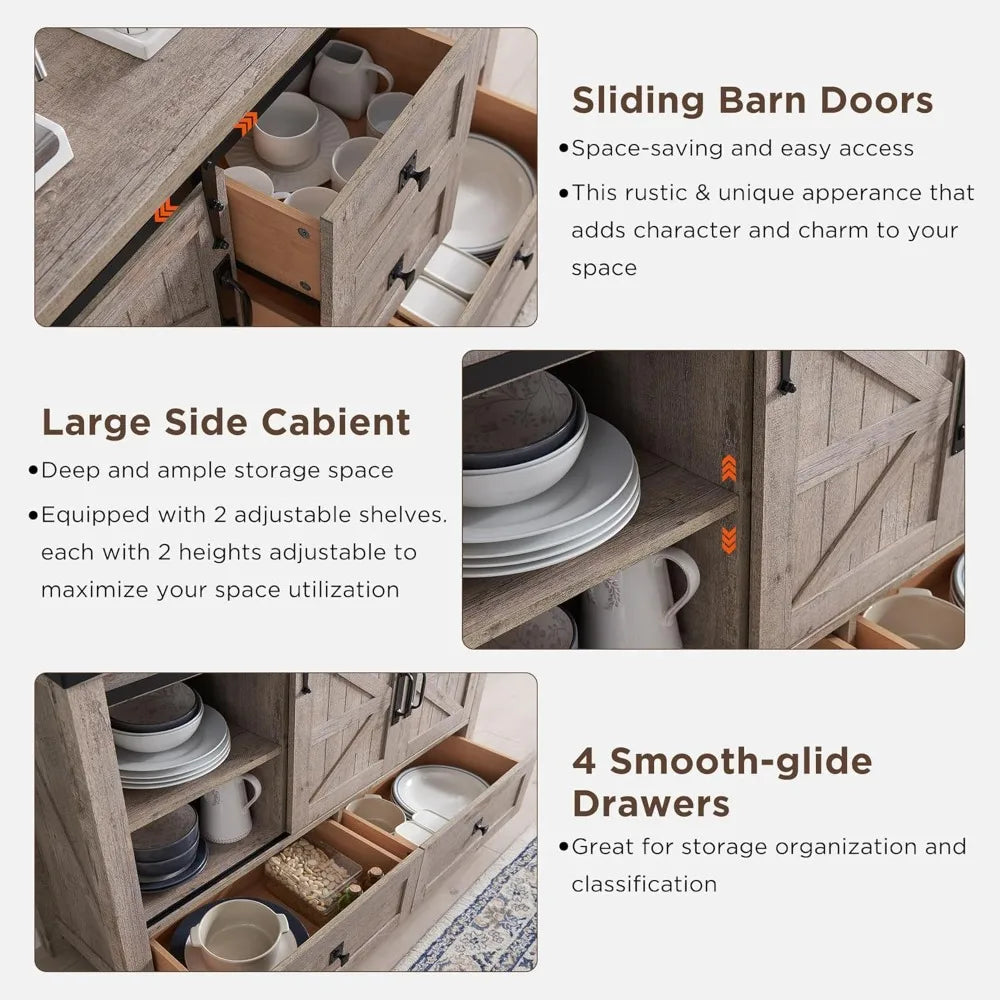 Farmhouse Buffet Cabinet with 2 Sliding Barn Doors