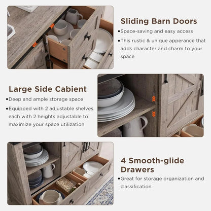 Farmhouse Buffet Cabinet with 2 Sliding Barn Doors