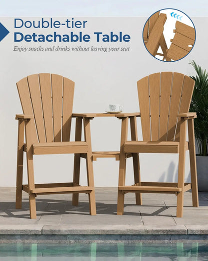 Set of 2 Outdoor Chairs with Double Connecting Tray