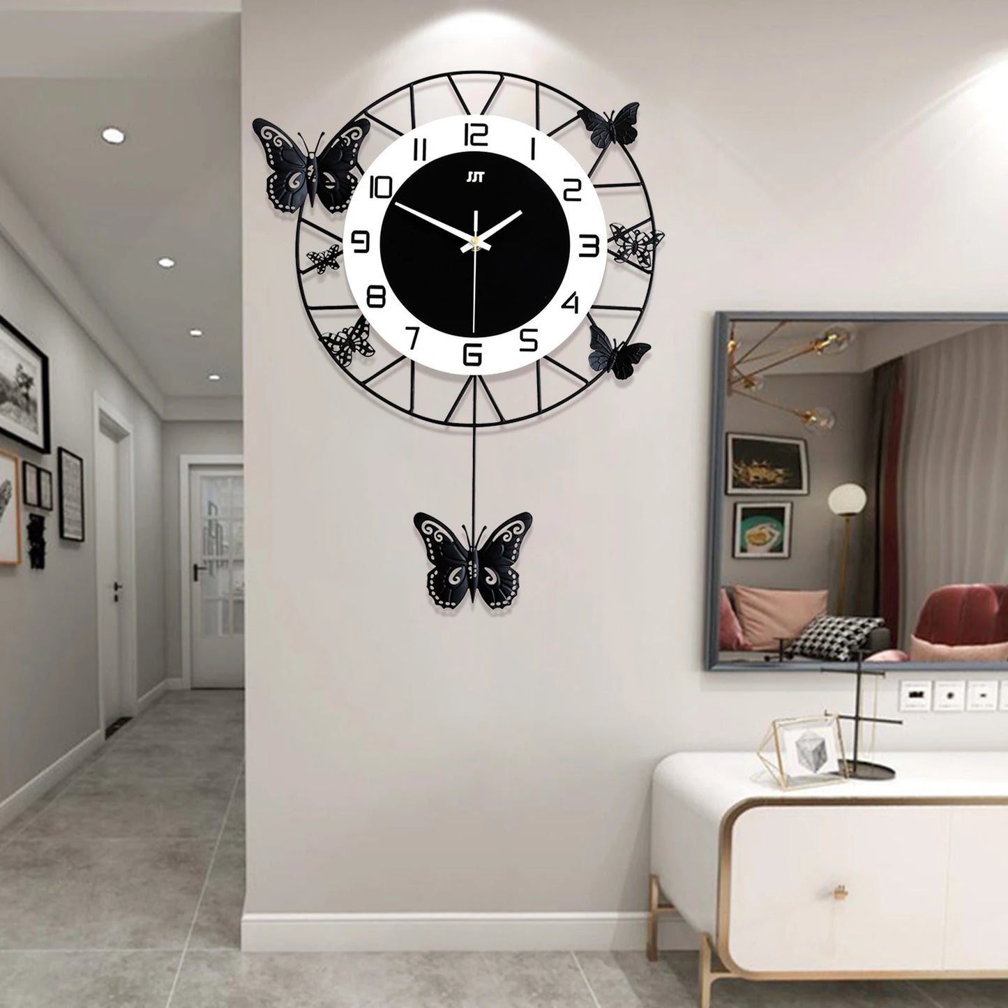 20" Round Metal Butterfly Wall Clock