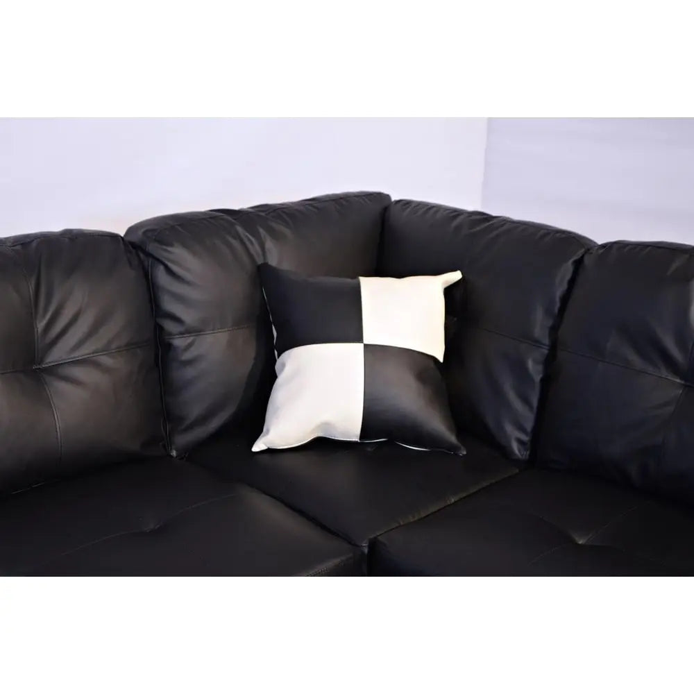 Black Leather Sectional Sofa Set with Ottoman