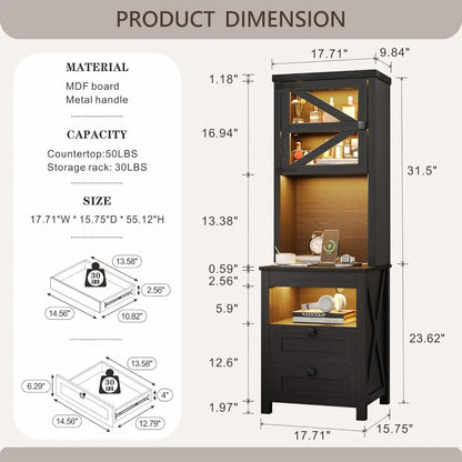 Farmhouse Night Stand with Charging Station & LED Lights