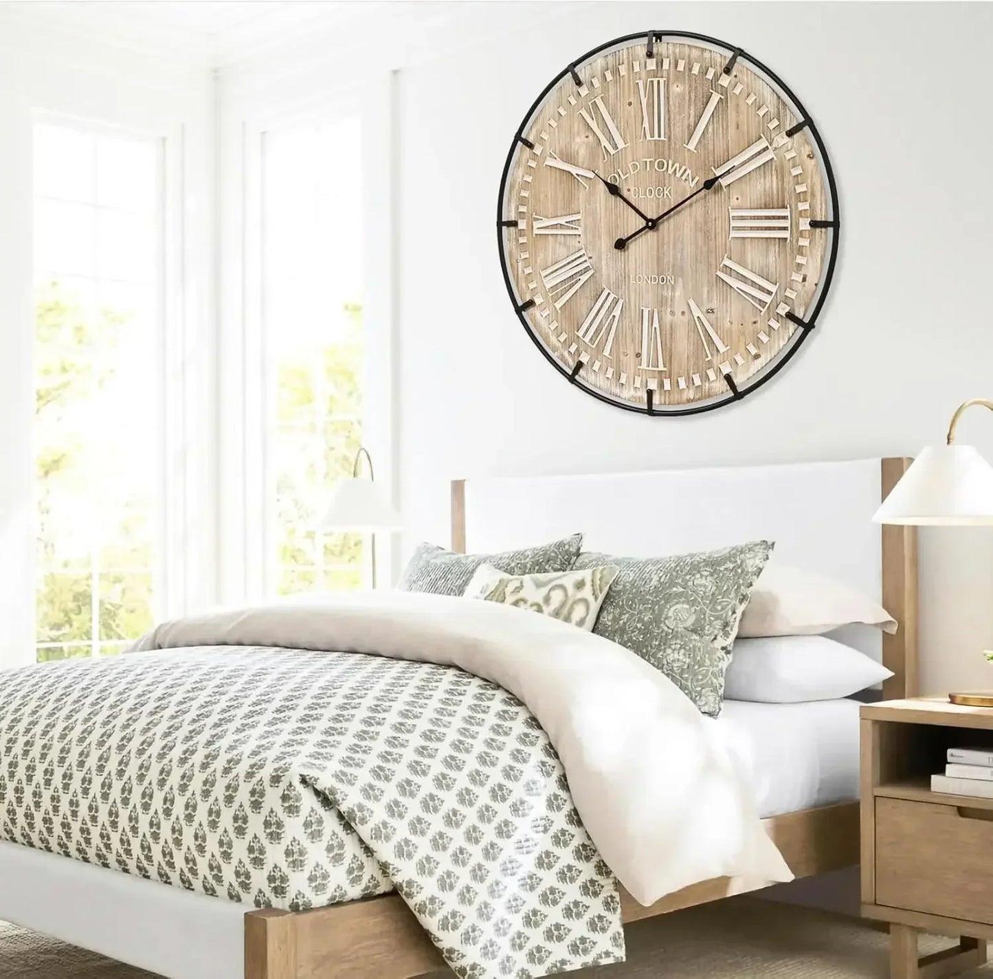 30" Farmhouse Wood & Metal Wall Clock